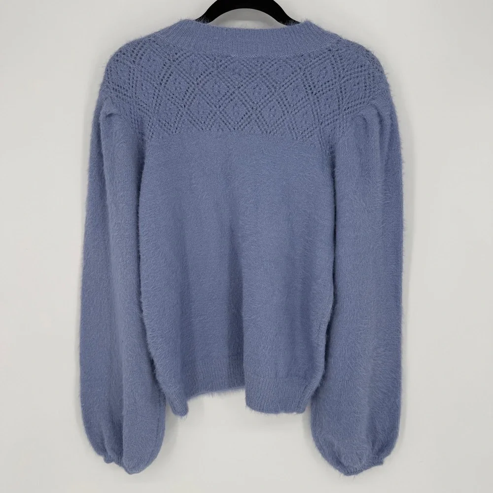 EE:SOME PERIWINKLE BLUE FUZZY LOOSE FIT CREWNECK SWEATER MEDIUM BALLOON SLEEVE‎